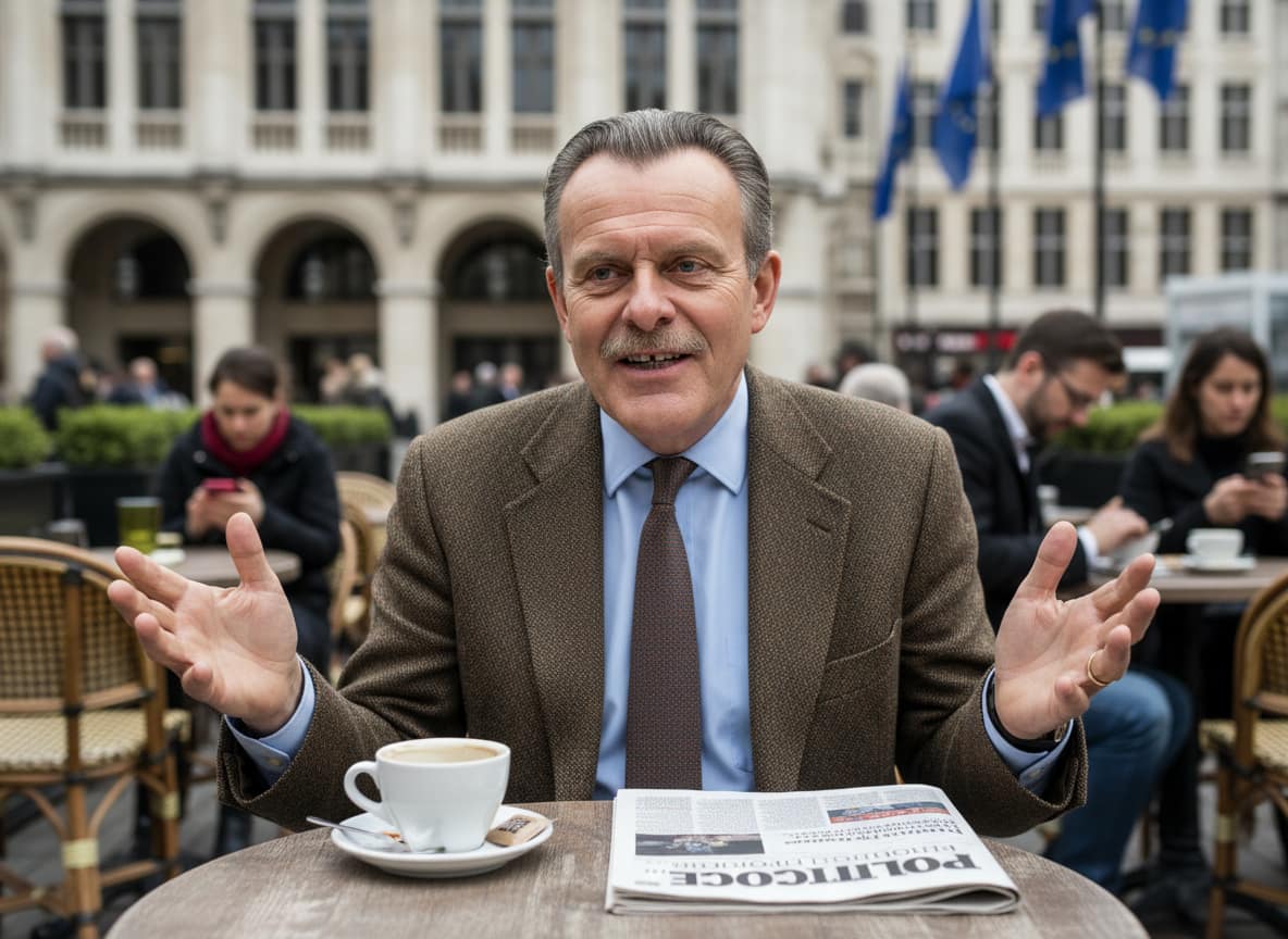 Man discusses tiered EU membership outside European Parliament in Brussels