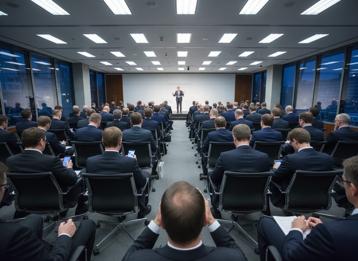 Davos speech atmosphere tense conference hall world leaders seated