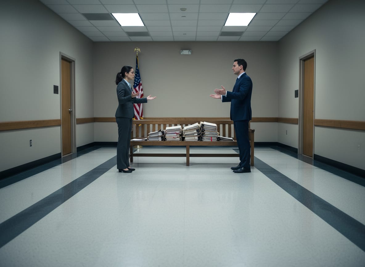 Federal courthouse hallway where legal experts debate domestic terrorism definition