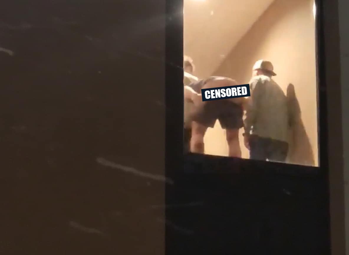 Hotel window where ice mooning protesters incident occurred in Minneapolis
