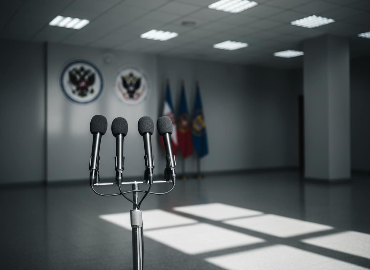 Empty podium suggesting Walz criminal investigation press conference government setting