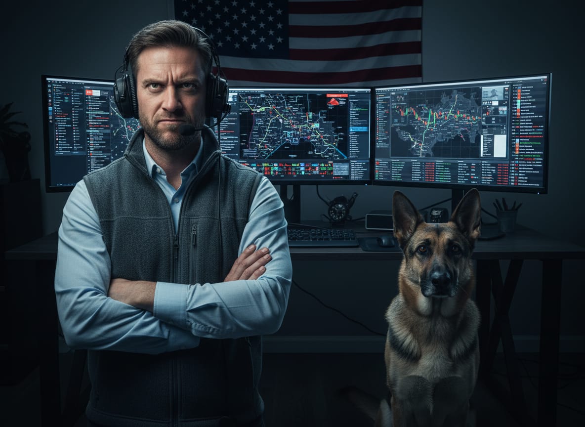 Tucker Brandish analyzes AI military ethics from his home security monitoring station