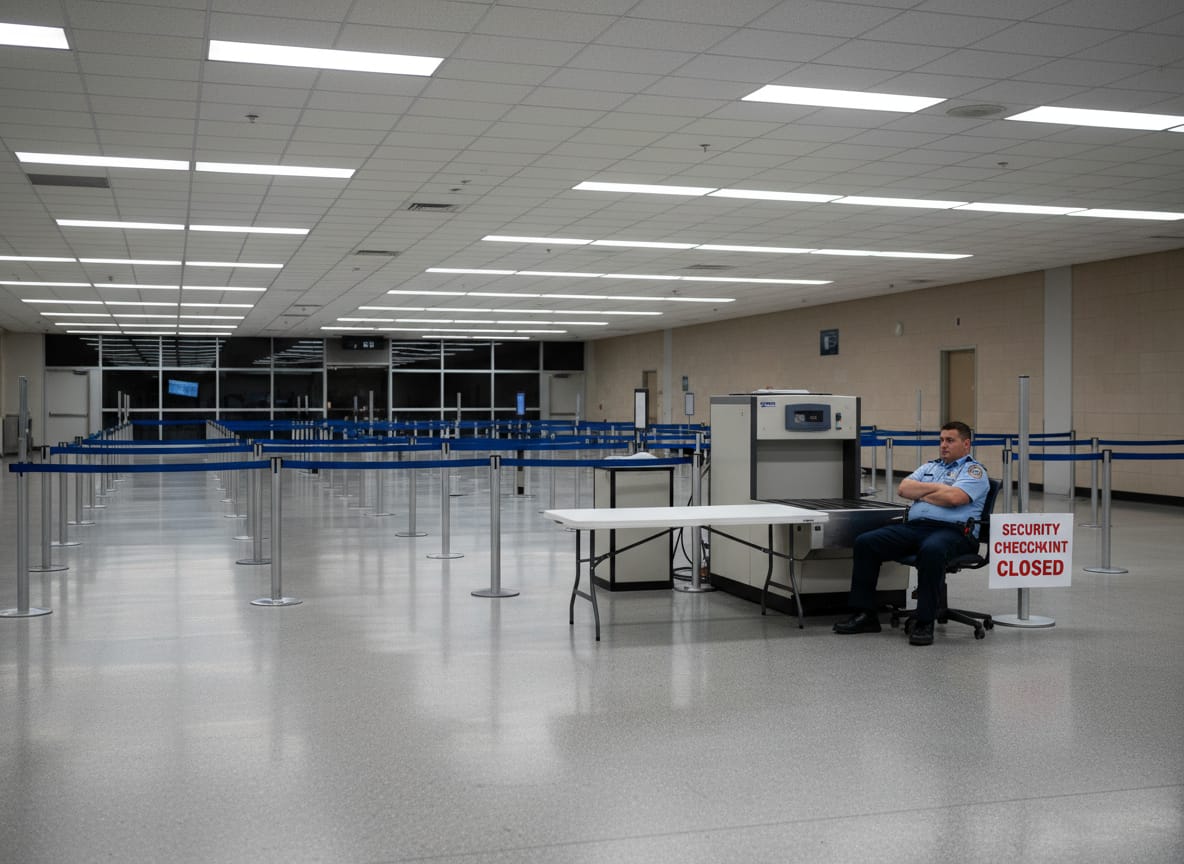 Empty TSA checkpoint during DHS shutdown ICE funding standoff in Congress