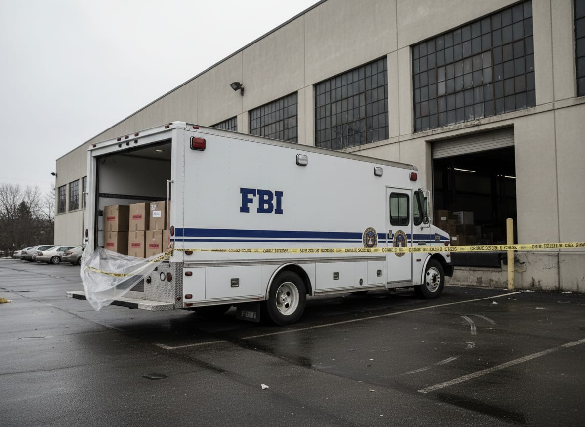 FBI trucks outside election warehouse after Fulton County ballots seized in January 2026