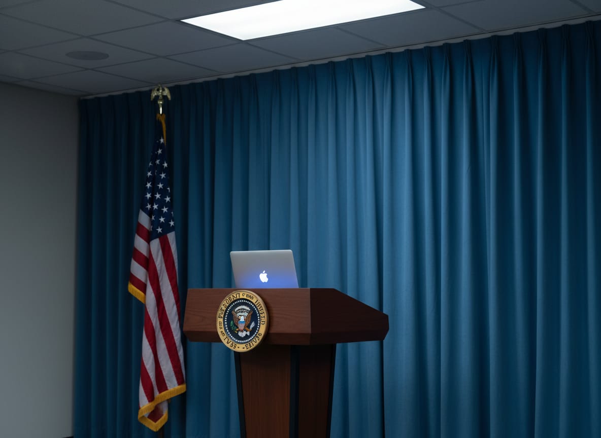 White House podium where AI legislation framework was announced to prevent censorship through federal controls
