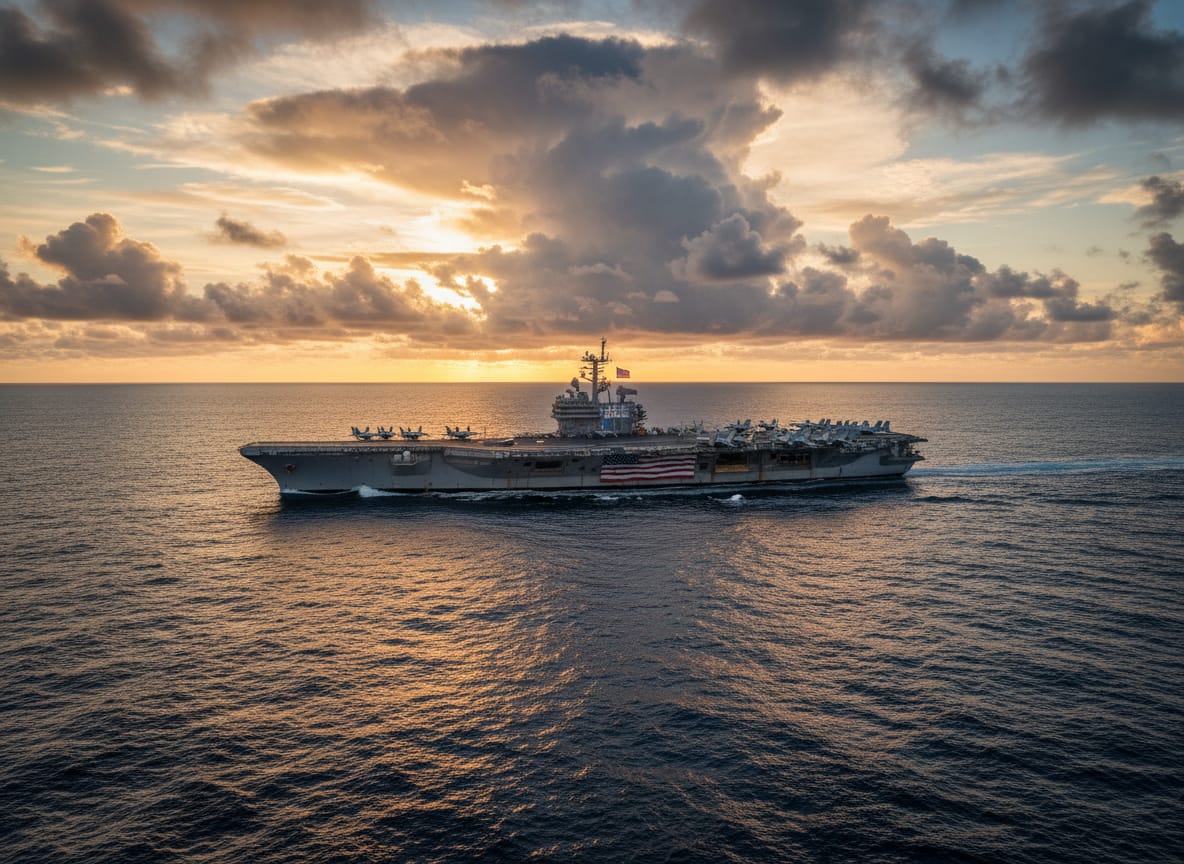 Aircraft carrier representing American strength during Trump Iran diplomacy negotiations