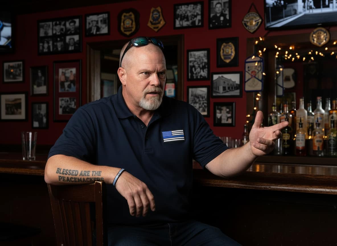 Law enforcement columnist discussing Jan 6 pardons recidivism at a bar