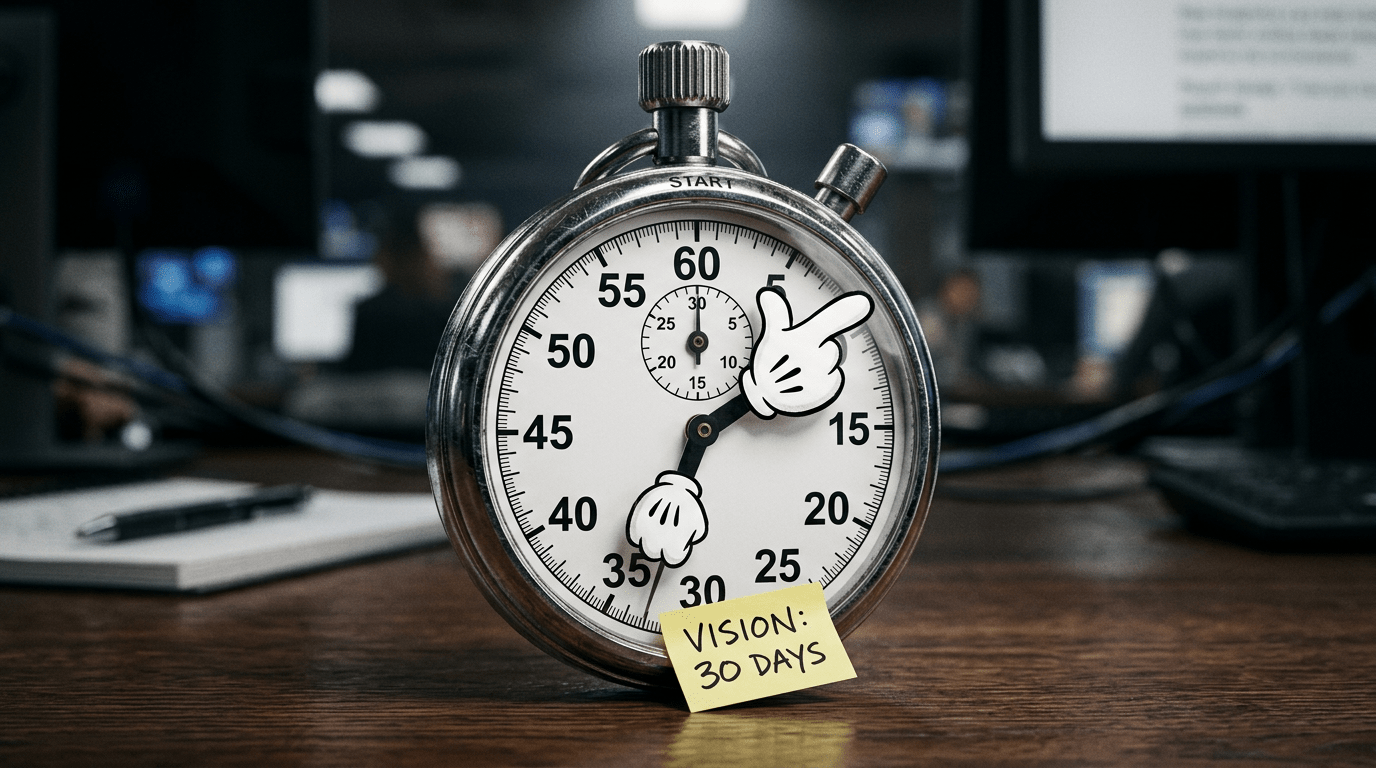 The 60 Minutes leadership transition rendered as the show's iconic stopwatch with cartoon hands