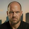 Blaze Harrington, Newswax Masculinity Correspondent, sitting alone at Miami rooftop bar